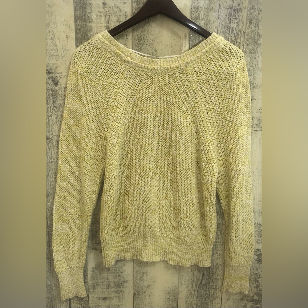 FREE PEOPLE Electric City Pullover Sweater Butter Yellow Linen Blend Knit Medium - Picture 8 of 9